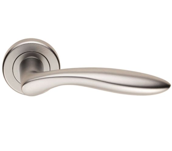 Serozzetta Shark Door Handles On Round Rose, Satin Chrome –   (sold in pairs)
