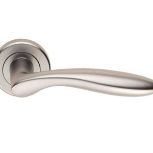 Serozzetta Shark Door Handles On Round Rose, Satin Chrome –   (sold in pairs)