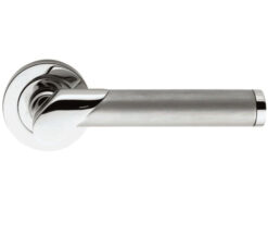 Serozzetta Irwin Door Handles On Round Rose, Dual Finish Polished Chrome & Satin Chrome -   (sold in pairs)