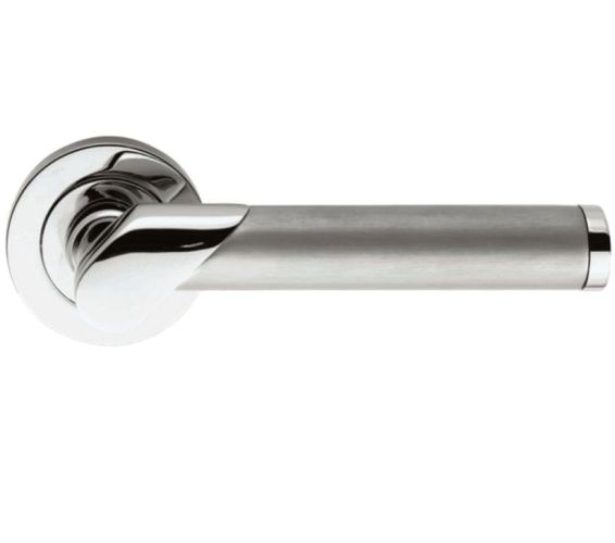 Serozzetta Irwin Door Handles On Round Rose, Dual Finish Polished Chrome & Satin Chrome –   (sold in pairs)