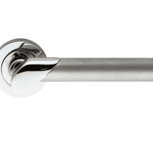 Serozzetta Irwin Door Handles On Round Rose, Dual Finish Polished Chrome & Satin Chrome –   (sold in pairs)