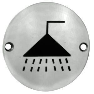 Eurospec Shower Symbol Sign, Polished Stainless Steel OR Satin Stainless Steel Finish
