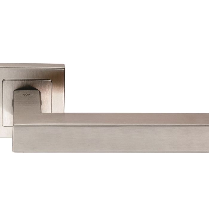 Eurospec Alvar Mitred Stainless Steel Door Handles – Satin Stainless Steel  (sold in pairs)