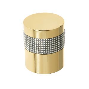 Cylindrical Mortice Door Knob, Polished Brass With Swarovski Crystal On A Black Band