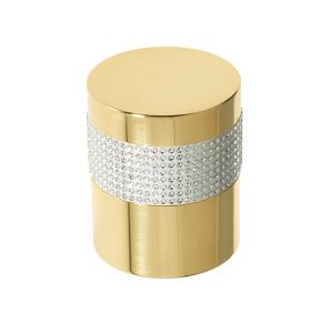 Cylindrical Mortice Door Knob, Polished Brass With Swarovski Crystal On A Silver Band