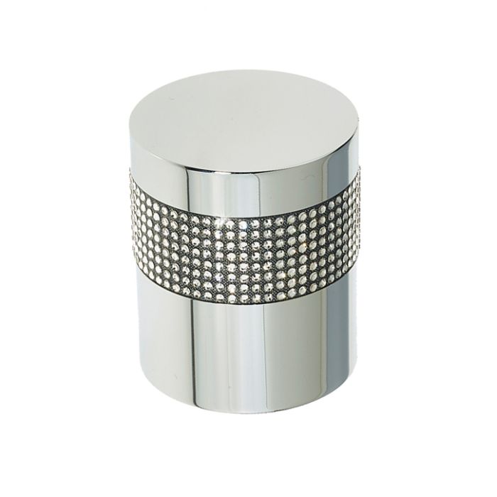 Cylindrical Mortice Door Knob, Polished Chrome With Swarovski Crystal On A Black Band