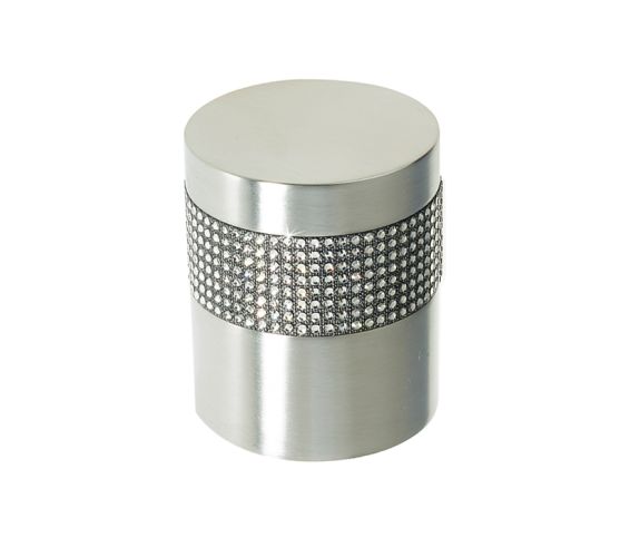 Cylindrical Mortice Door Knob, Satin Chrome With Swarovski Crystal On A Black Band