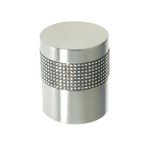 Cylindrical Mortice Door Knob, Satin Chrome With Swarovski Crystal On A Black Band
