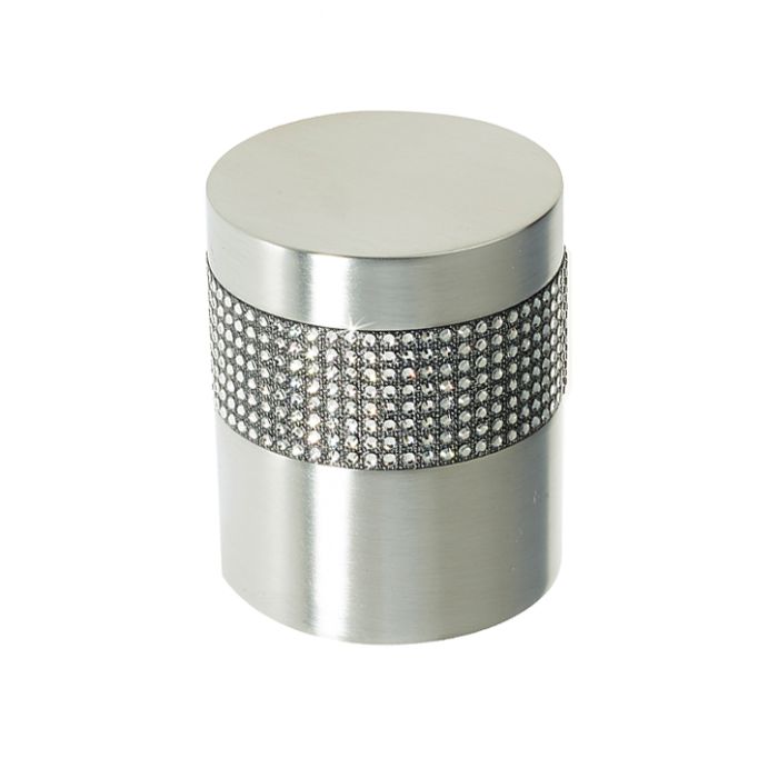 Cylindrical Mortice Door Knob, Satin Chrome With Swarovski Crystal On A Black Band