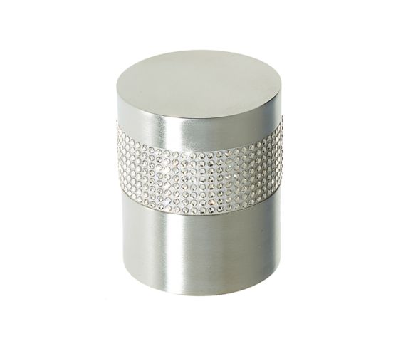 Cylindrical Mortice Door Knob, Satin Chrome With Swarovski Crystal On A Silver Band