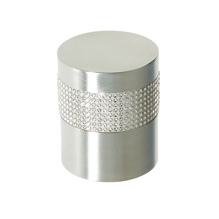 Cylindrical Mortice Door Knob, Satin Chrome With Swarovski Crystal On A Silver Band