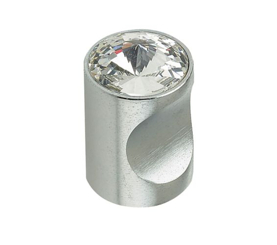 Crystal Cabinet Knob (20mm Diameter), Satin Chrome With Swarovski Crystal