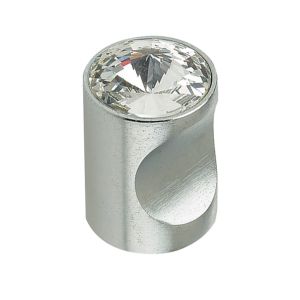 Crystal Cabinet Knob (20mm Diameter), Satin Chrome With Swarovski Crystal