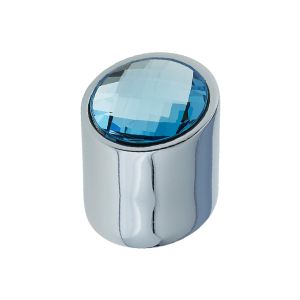 Cabinet Knob, Polished Chrome With Blue Swarovski Crystal