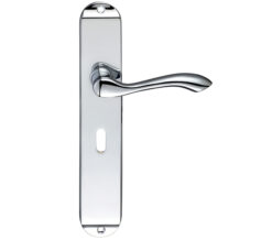 Arundel Door Handles On Long Backplate, Polished Chrome  (sold in pairs)