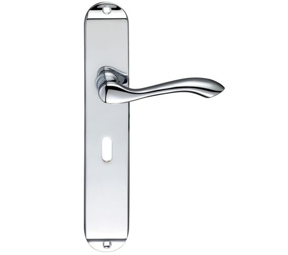 Arundel Door Handles On Long Backplate, Polished Chrome  (sold in pairs)