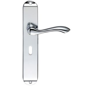 Arundel Door Handles On Long Backplate, Polished Chrome  (sold in pairs)