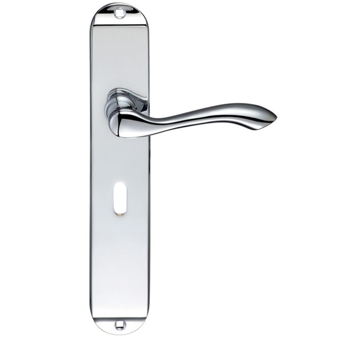 Arundel Door Handles On Long Backplate, Polished Chrome (sold in pairs)