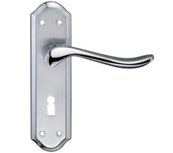 Lincoln Door Handles On Backplate, Dual Finish Satin Chrome & Polished Chrome (sold in pairs)