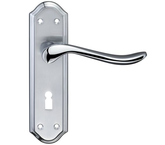Lincoln Door Handles On Backplate, Dual Finish Satin Chrome & Polished Chrome (sold in pairs)