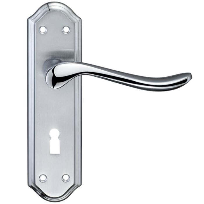 Lincoln Door Handles On Backplate, Dual Finish Satin Chrome & Polished Chrome (sold in pairs)