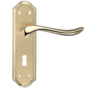 Lincoln Door Handles On Backplate, Dual Finish Satin Brass & Polished Brass  (sold in pairs)