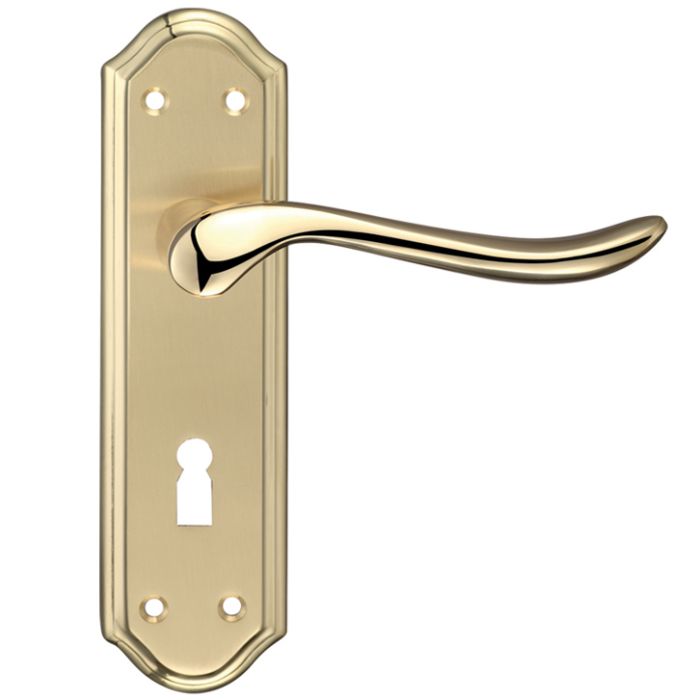 Lincoln Door Handles On Backplate, Dual Finish Satin Brass & Polished Brass (sold in pairs)