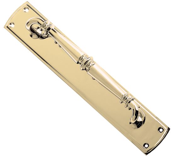 Ornate Pull Handles On Backplate (382mm x 65mm), Polished Brass