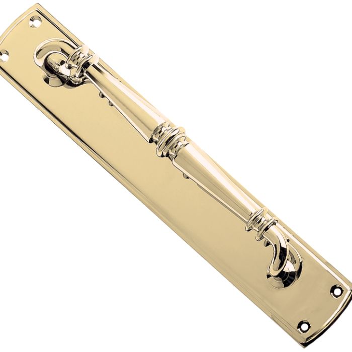 Ornate Pull Handles On Backplate (382mm x 65mm), Polished Brass