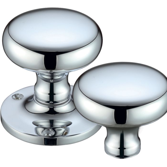 Mushroom Rim Door Knobs, Polished Chrome – (sold in pairs)