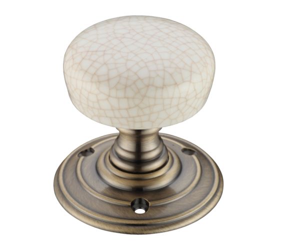 Ivory Crackle Glaze Porcelain Door Knobs, Florentine Bronze  (sold in pairs)