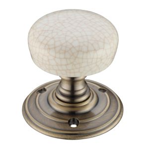 Ivory Crackle Glaze Porcelain Door Knobs, Florentine Bronze  (sold in pairs)