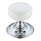 Plain White Porcelain Door Knobs, Polished Chrome -  (sold in pairs)