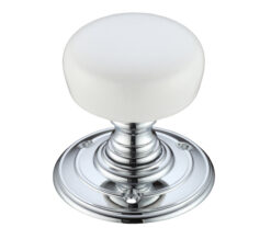 Plain White Porcelain Door Knobs, Polished Chrome -  (sold in pairs)