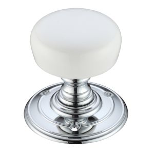 Plain White Porcelain Door Knobs, Polished Chrome –  (sold in pairs)