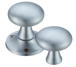 Mushroom Rim Door Knobs, Satin Chrome  (sold in pairs)