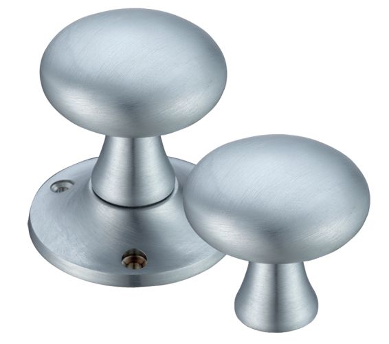 Mushroom Rim Door Knobs, Satin Chrome  (sold in pairs)