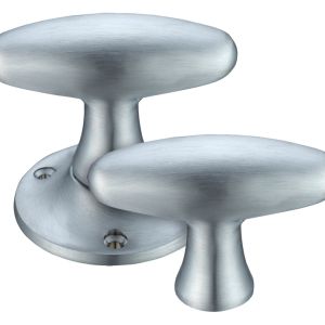 Extended Oval Rim Door Knobs, Satin Chrome  (sold in pairs)