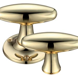 Extended Oval Rim Door Knobs, Polished Brass (sold in pairs)