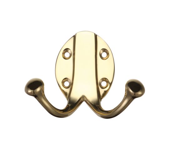 Double Robe Hook, Polished Brass