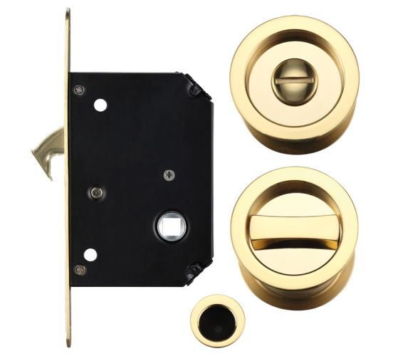 Sliding Door Lock Set (Suitable for 35-45mm thick doors), Polished Brass –