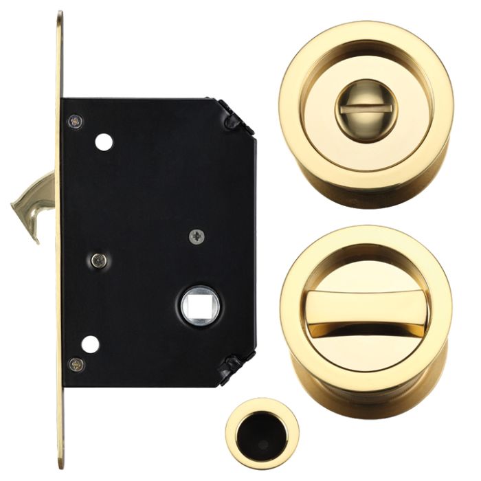 Sliding Door Lock Set (Suitable for 35-45mm thick doors), Polished Brass –