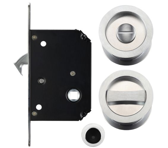 Sliding Door Lock Set (Suitable for 35-45mm thick doors), Satin Chrome
