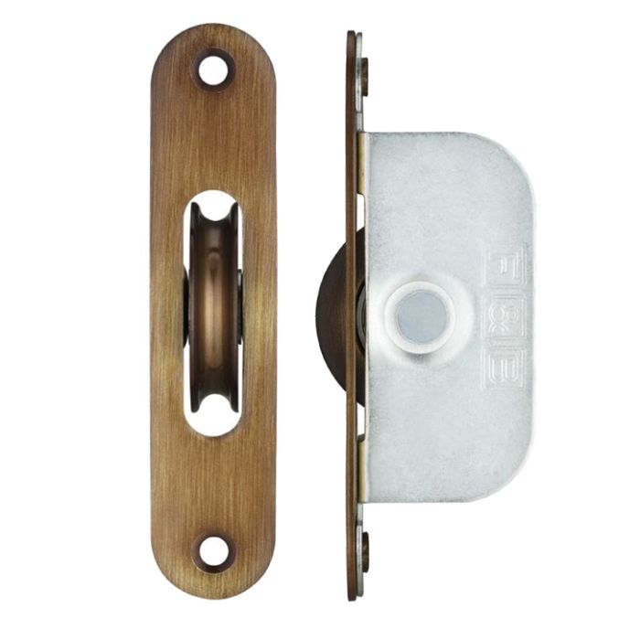 1 3/4″ Wheel Sash Window Brass Ball Bearing Axle Pulley (Radius Forend), Florentine Bronze