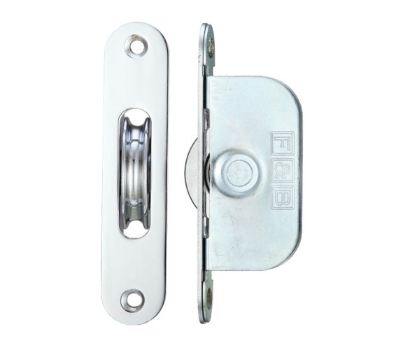 1 3/4″ Wheel Sash Window Brass Ball Bearing Axle Pulley (Radius Forend), Polished Chrome