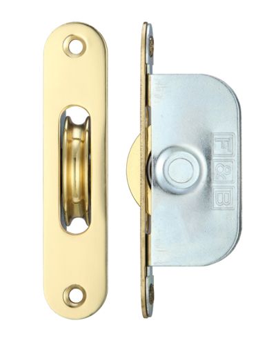 1 3/4″ Wheel Sash Window Brass Ball Bearing Axle Pulley (Radius Forend), Polished Brass