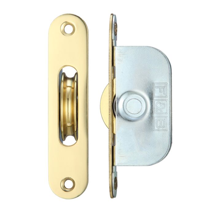 1 3/4″ Wheel Sash Window Brass Ball Bearing Axle Pulley (Radius Forend), Polished Brass