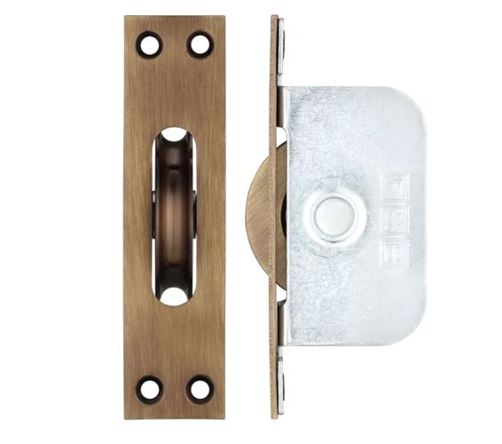 2 1/4″ Wheel Sash Window Brass Ball Bearing Axle Pulley (Square Forend), Florentine Bronze