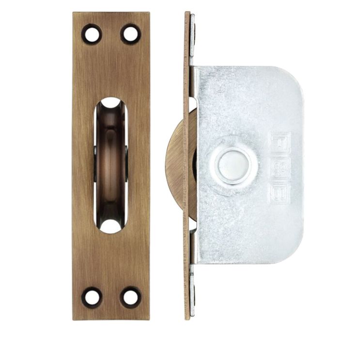 2 1/4″ Wheel Sash Window Brass Ball Bearing Axle Pulley (Square Forend), Florentine Bronze