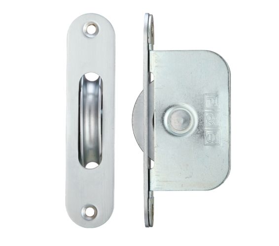 2 1/4″ Wheel Sash Window Brass Ball Bearing Axle Pulley (Radius Forend), Satin Chrome –